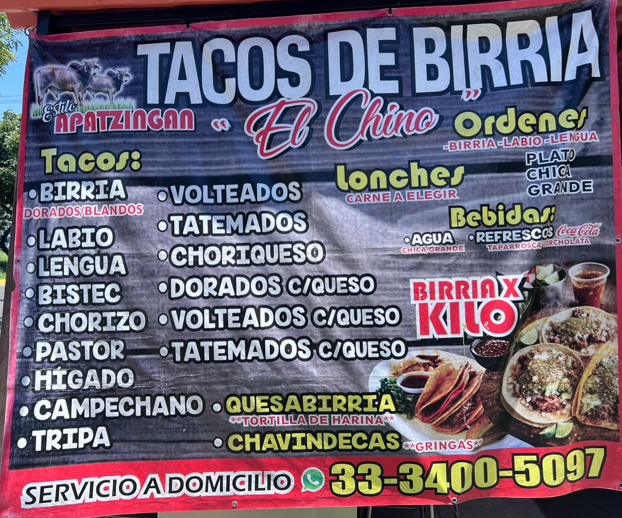 Menú Tacos de Birria El Chino